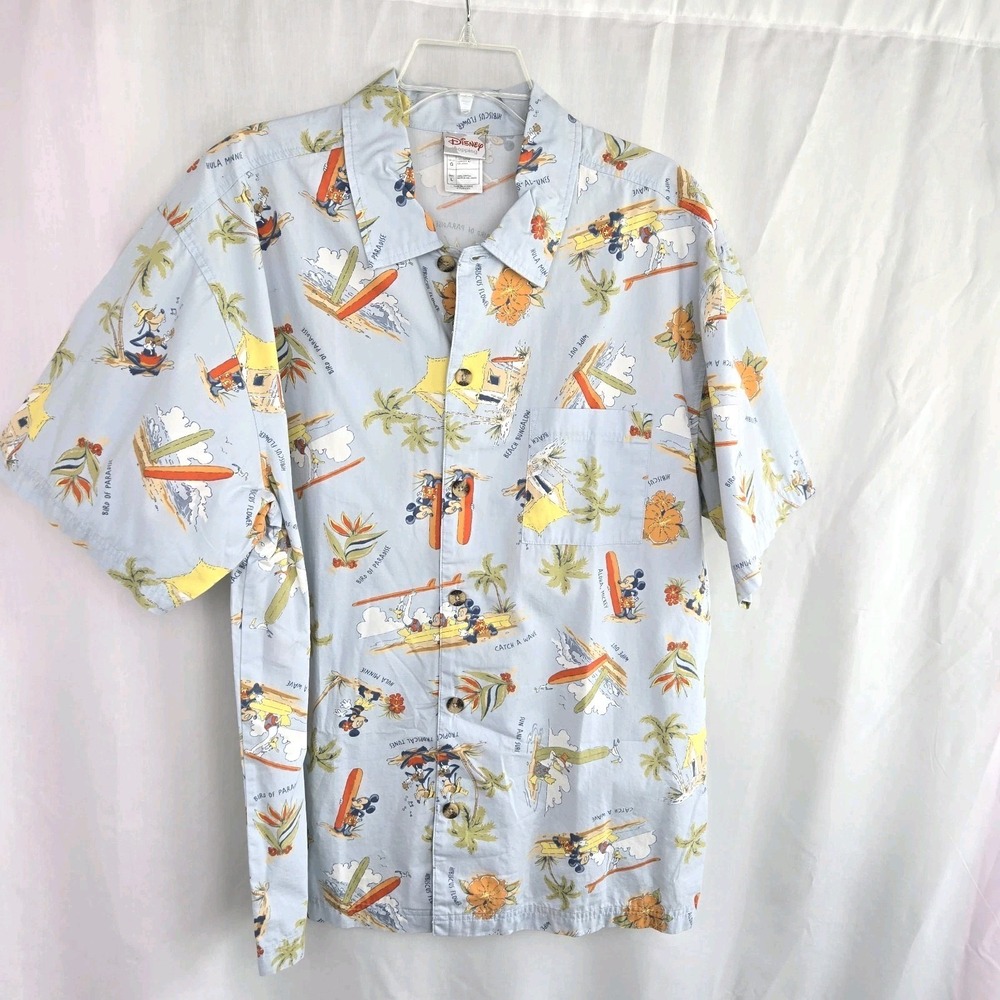 Disney Shopping Mens Size‎ L Mickey Mouse Minnie Goofy Hawaiian Shirt Button Up